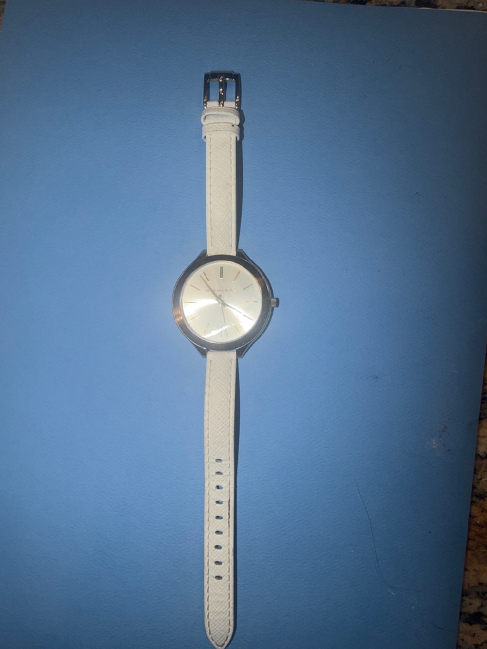 MK Minimalist White Leather Strap Watch
